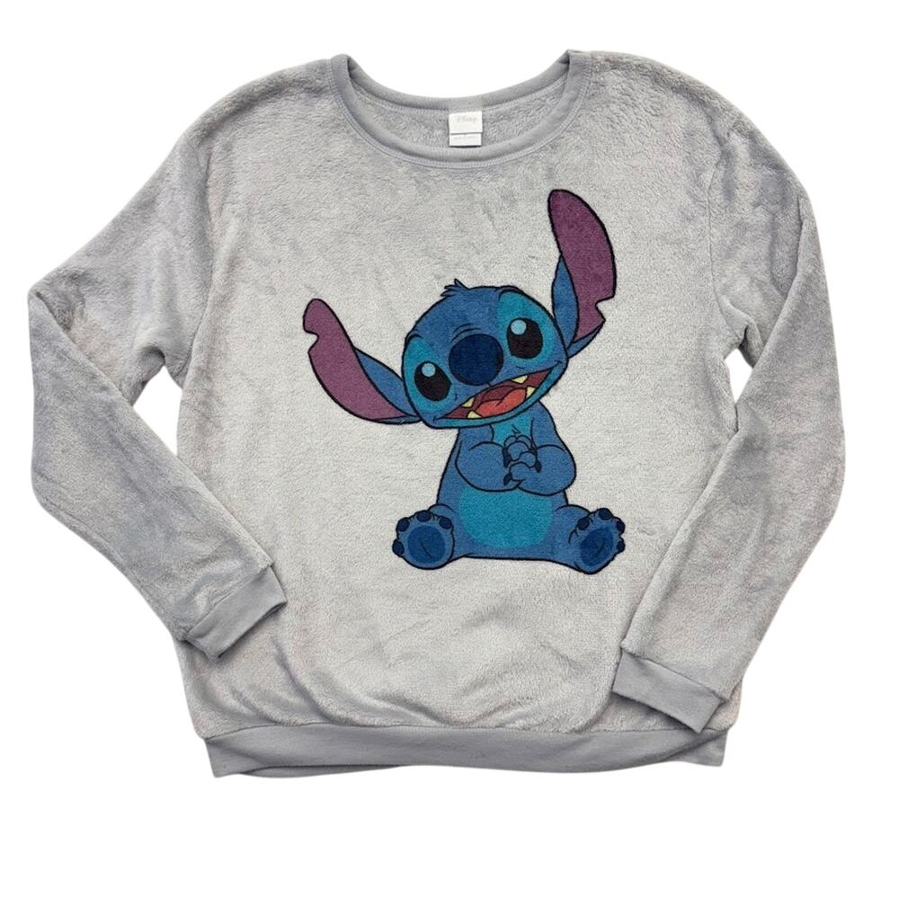 Disney Lilo Stitch Sweatshirt Cozy Plush Graphic Crewneck Gray Pullover Size M